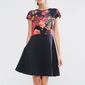 Ted Baker London whimsical romantic Black and red Floral Dress 6